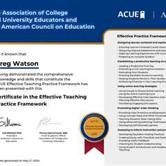 Pima Community College Honors Dr. Greg Watson for Earning ACUE Certificate in Effective Teaching..