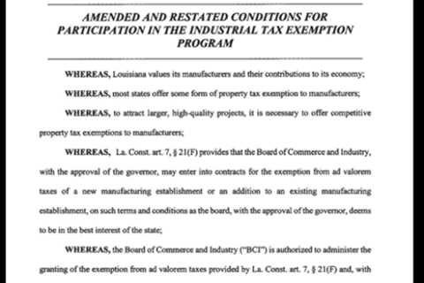 Louisiana Industrial Ad Valorem Tax Exemption Program (ITEP) – New Rules and Executive Order